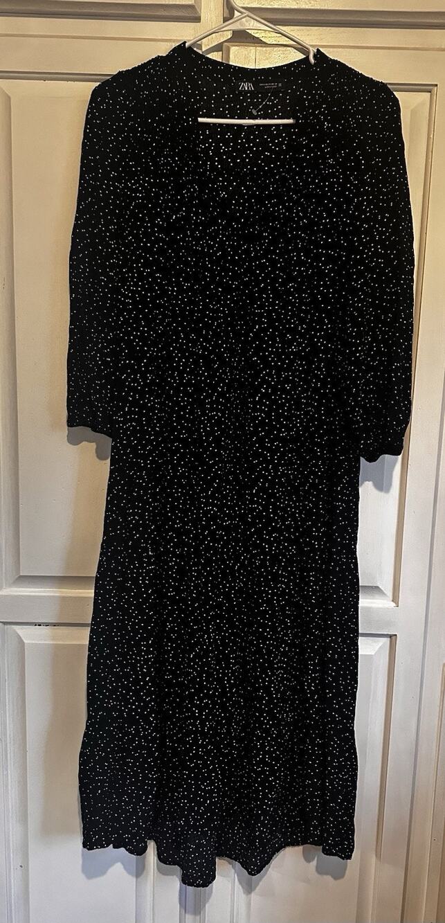 Zara Maxi Dress Size Medium Polkadot Galaxy Cottage Core Dress Black